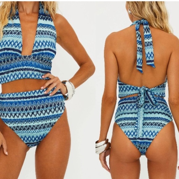 NWT Beach Riot Blue Daydream Chevron Geometric Swimsuit Bikini Top Small - Picture 7 of 7